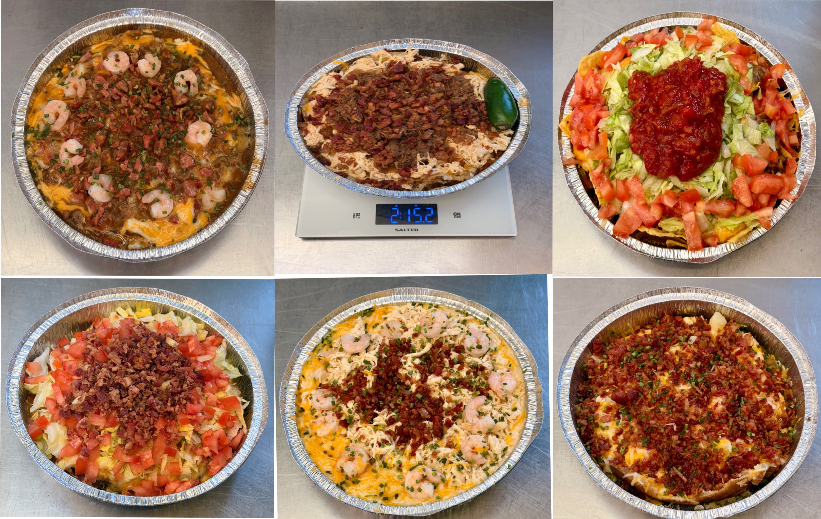Six CHUBBYS meals with shrimp, bacon, cheese, and fresh toppings